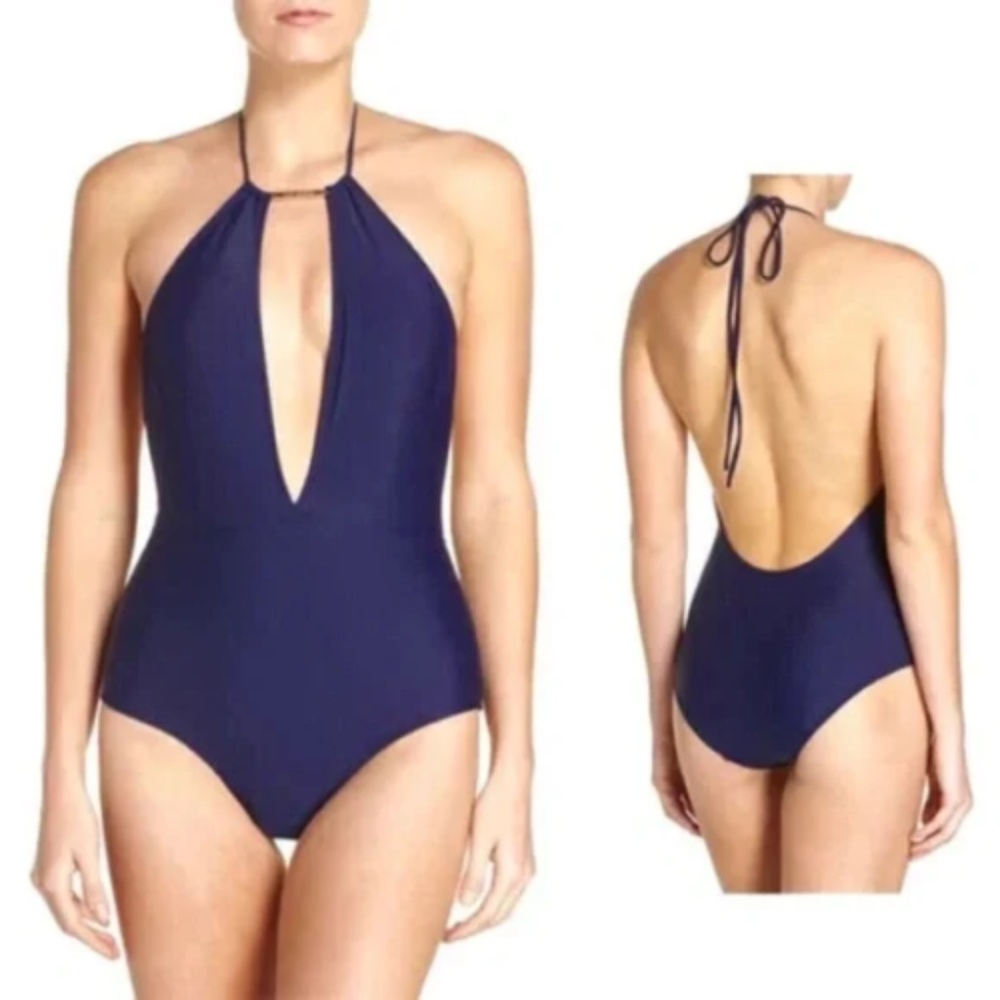 Ted Baker Navy Blue Halter One Piece Swimsuit size US 8